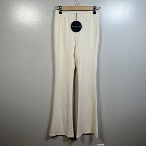 White Fox Revival Flare Pants Size Small Cream High Rise Ribbed Knit Comfy